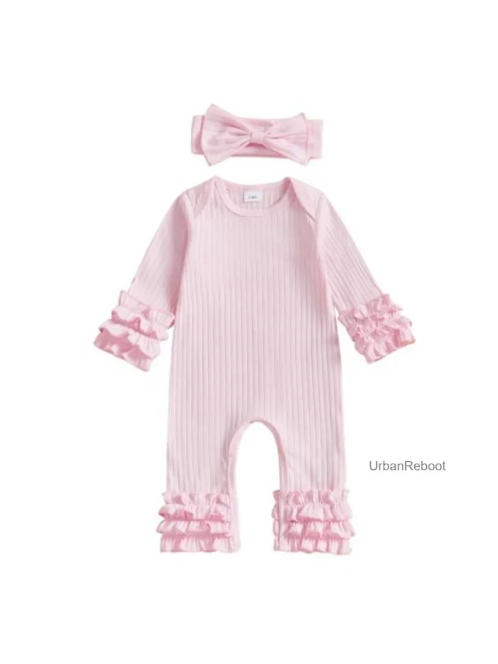 Newborn Baby Girl Romper Set with Headband Cotton Jumpsuit